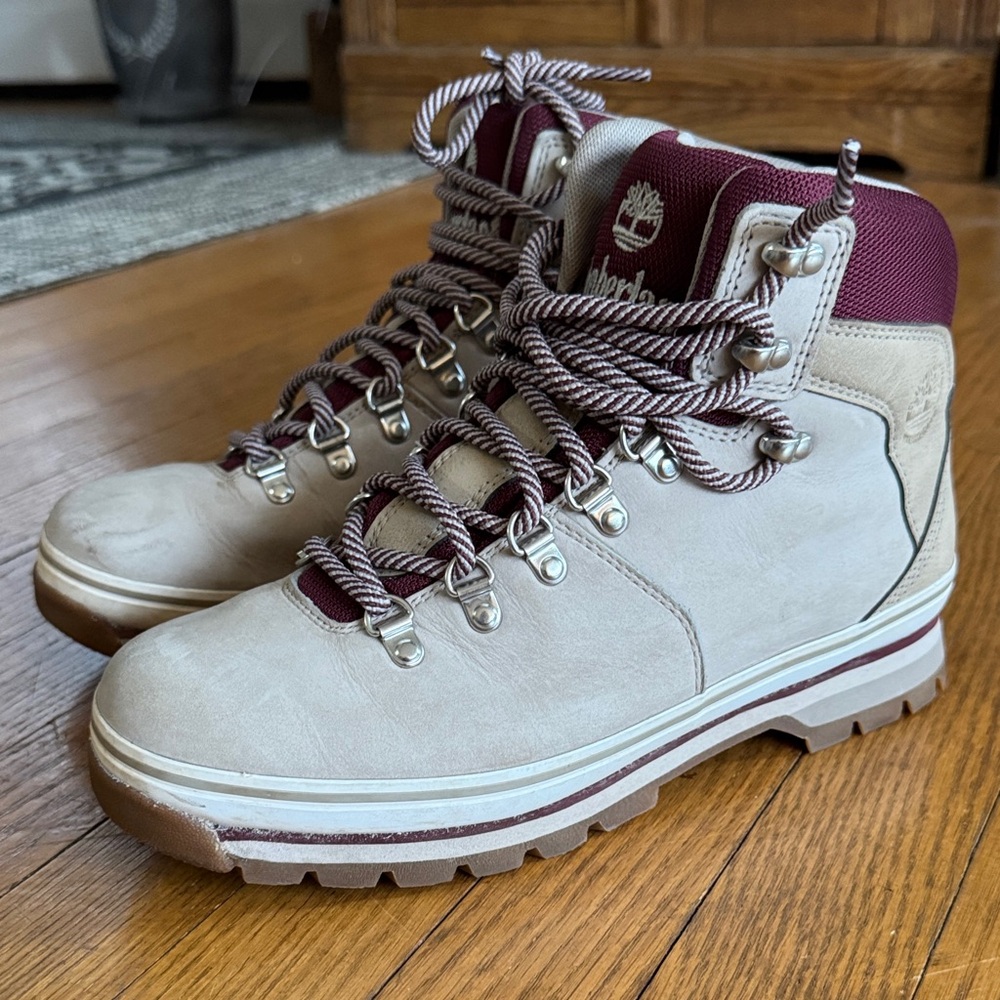 Timberland Beige and Burgundy Women's Winter Hiking Boots
